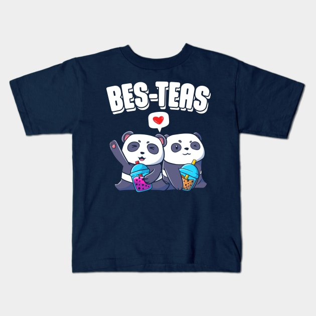 Bes-Teas Cute Kawaii Bubble Tea Panda Besties Kids T-Shirt by Wasabi Snake